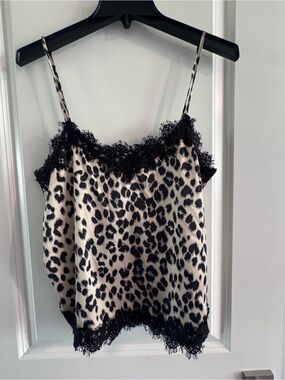 mark. Leopard Print Lace-Trim Cami in Black & Cream